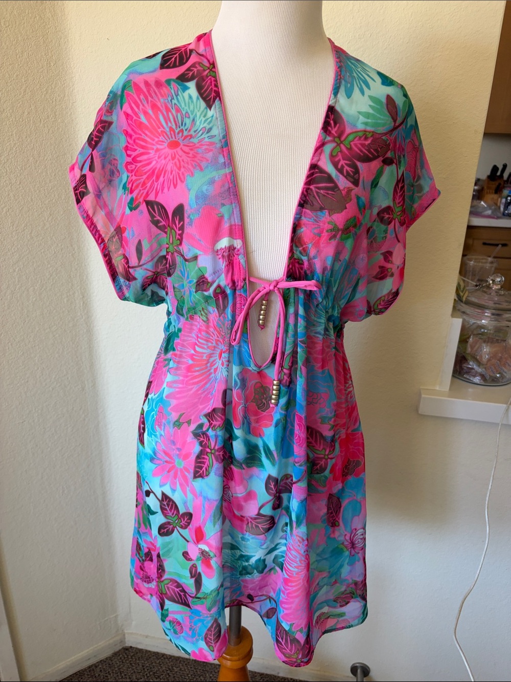 Becca Vibrant Floral Cover-Up Tunic in Pink & Turquoise